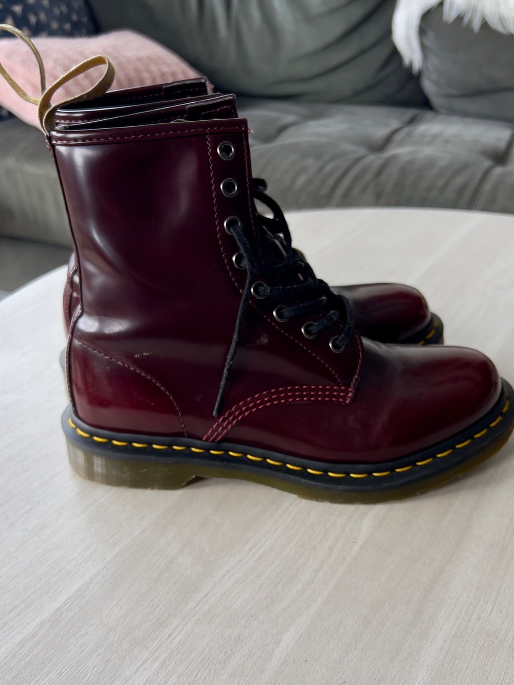 Dr. Martens Women's Glossy Oxblood Lace-Up Combat Boots